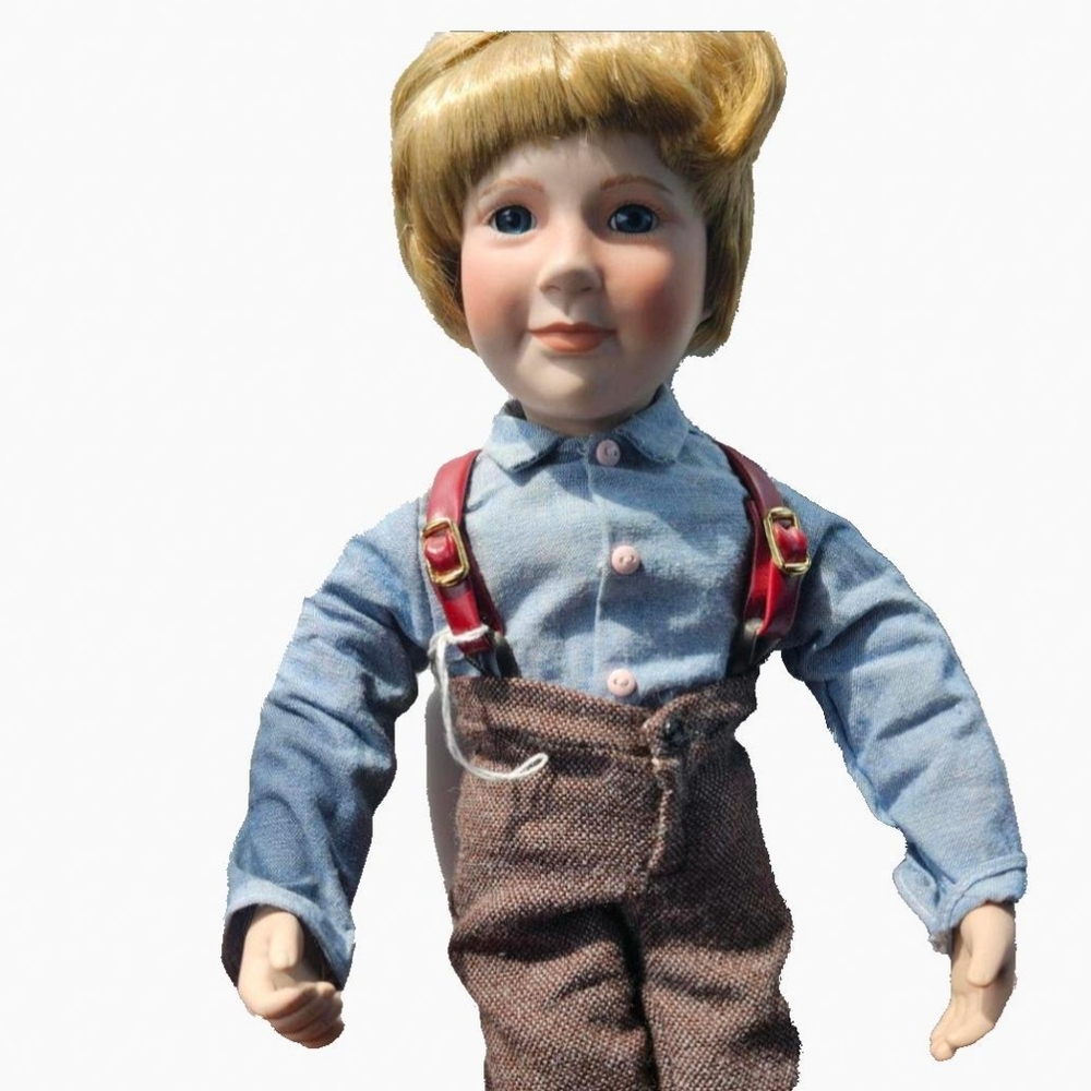 Vintage Little House On The Prarie Doll with Blue Shirt and Brown Pants